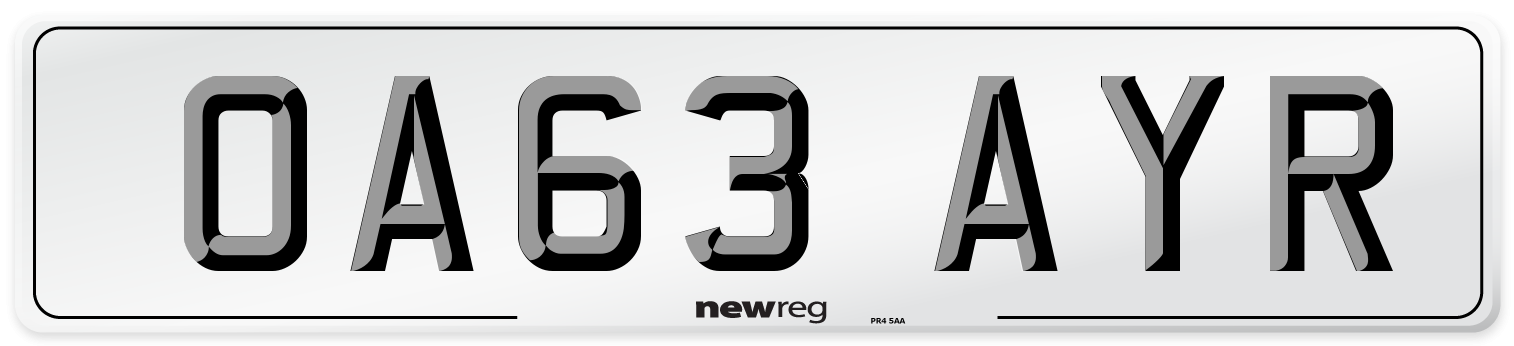 OA63 AYR Number Plate from New Reg